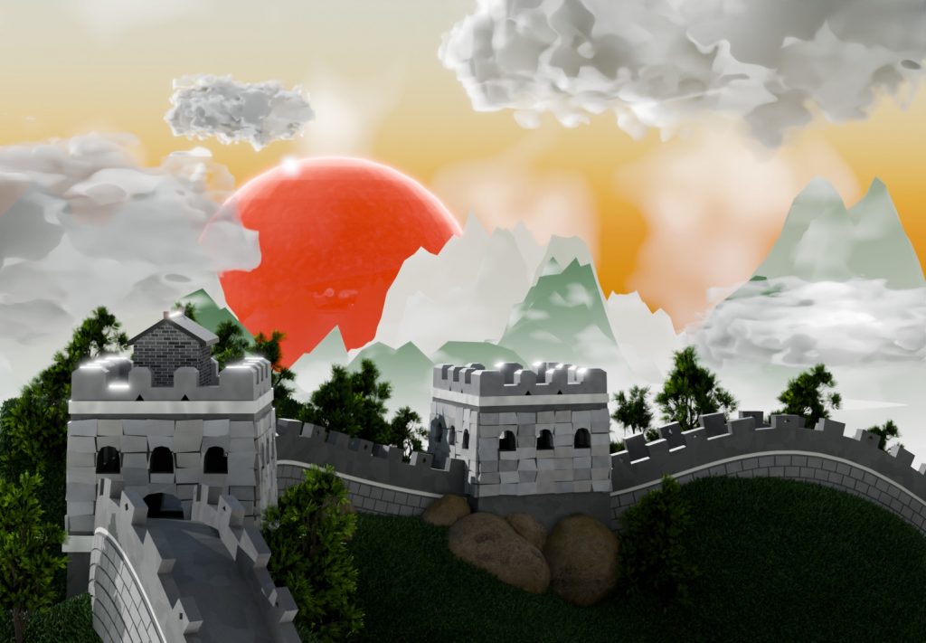 中學組銅獎作品(萬里長城)，將中華傳統建築之美發揮淋漓盡致，由初二正班馮子丞製作
